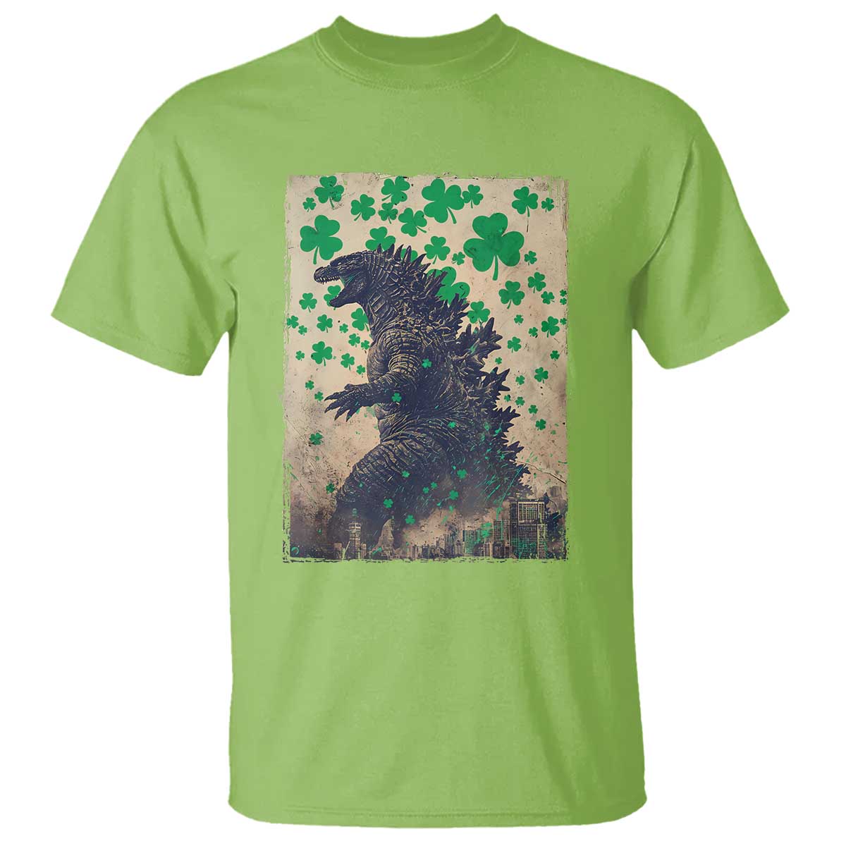 Funny St Patrick's Day Japanese Giant Monster T Shirt Vintage Shamrock TS11 Lime Print Your Wear