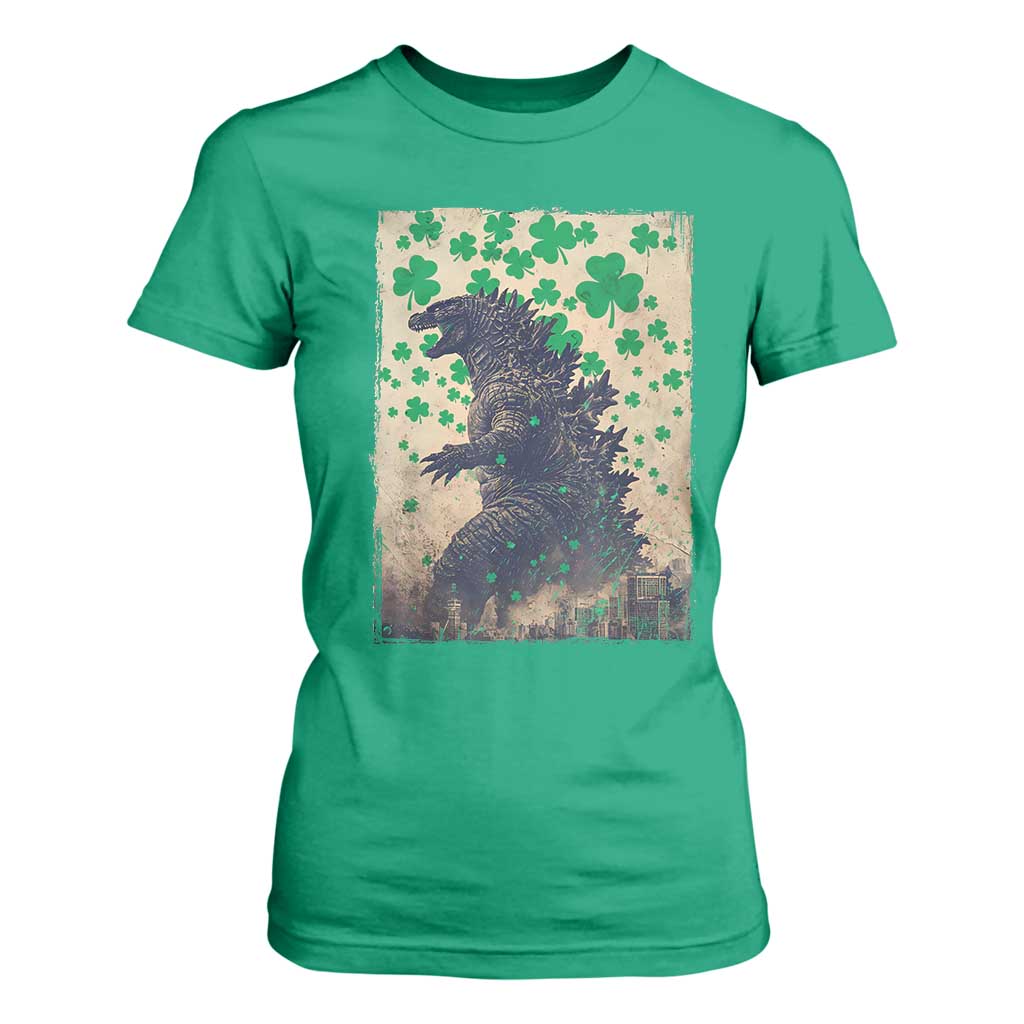 Funny St Patrick's Day Japanese Giant Monster T Shirt For Women Vintage Shamrock TS11 Irish Green Print Your Wear