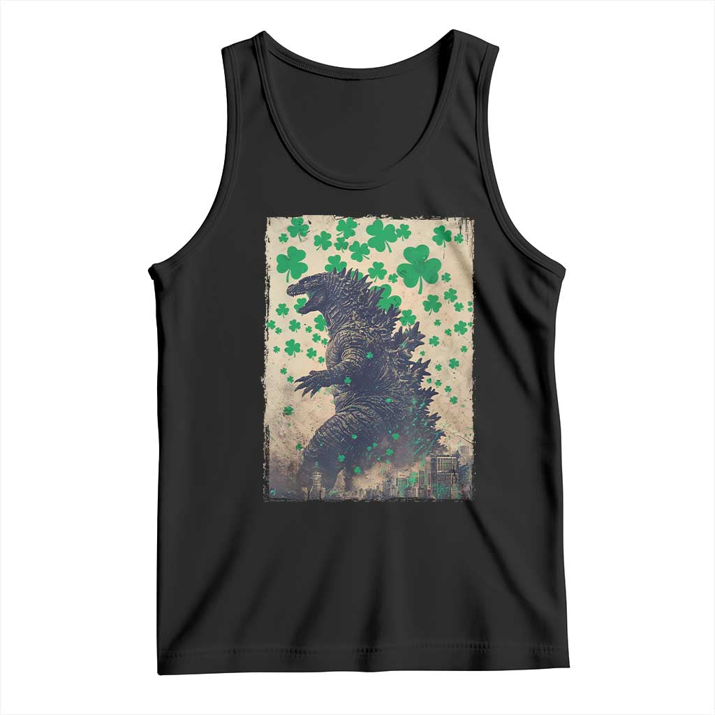 Funny St Patrick's Day Japanese Giant Monster Tank Top Vintage Shamrock TS11 Black Print Your Wear
