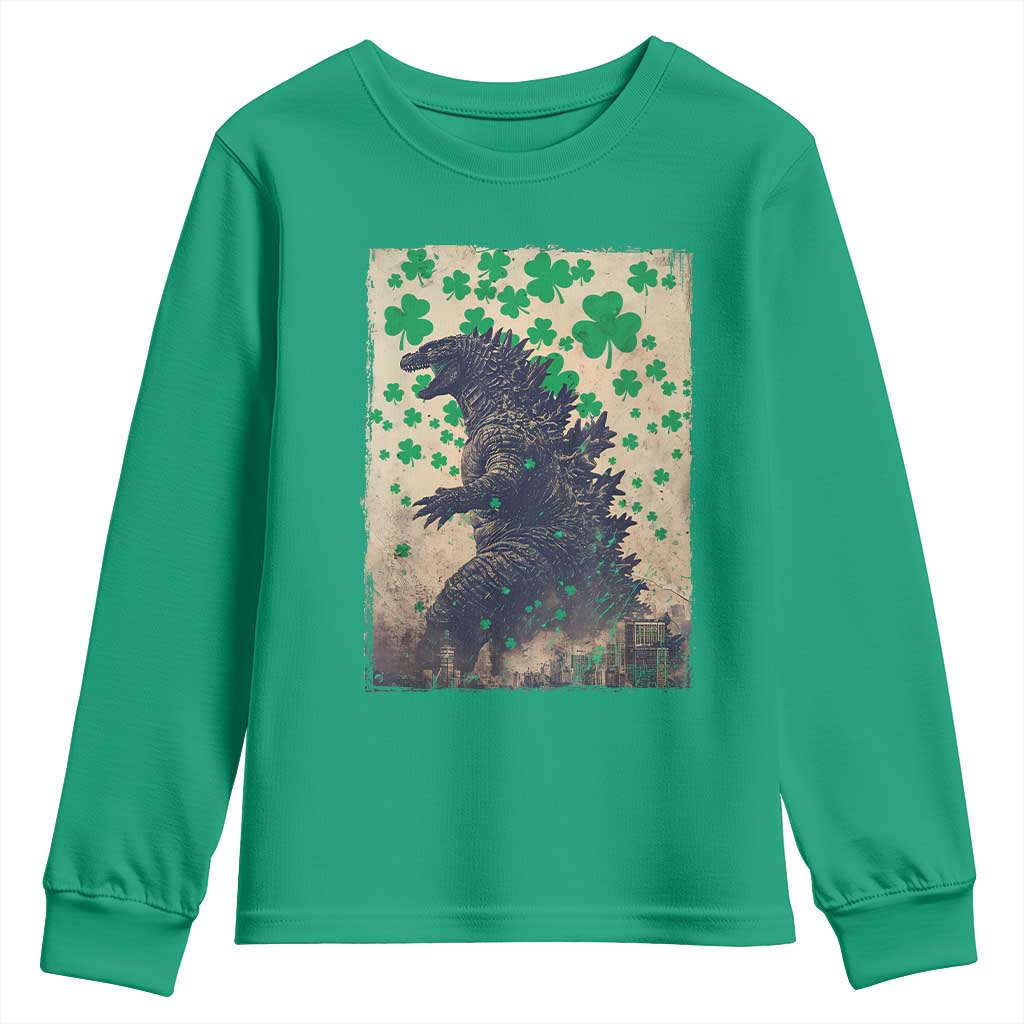 Funny St Patrick's Day Japanese Giant Monster Youth Sweatshirt Vintage Shamrock TS11 Irish Green Print Your Wear