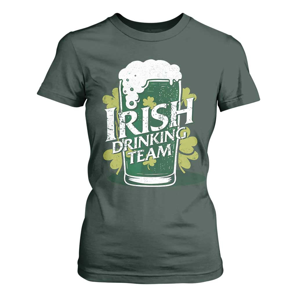 Funny St Patrick's Day Irish Beer Drinking T Shirt For Women Irish Drinking Team Green Beer Shamrock TS11 Dark Forest Green Print Your Wear