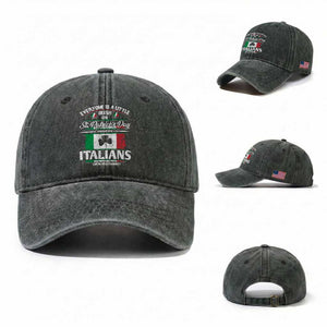Funny St Patrick's Day Italian Washed Cotton Baseball Cap Everyone Is A Little Irish On St Patrick's Day TS11 Washed Cap Universal Fit Dark Green Print Your Wear