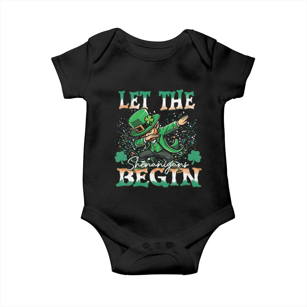 Funny Let The Shenanigans Begin Baby Onesie Dabbing Leprechaun St Patrick's Day TS11 Black Print Your Wear
