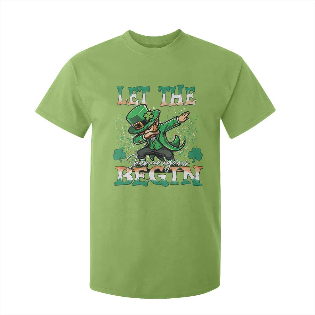 Funny Let The Shenanigans Begin T Shirt For Kid Dabbing Leprechaun St Patrick's Day TS11 Lime Print Your Wear
