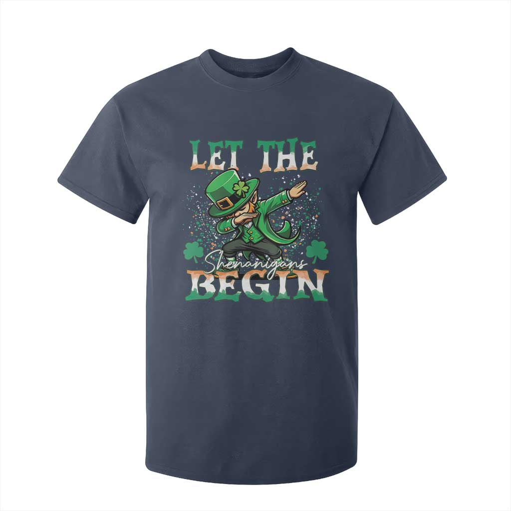 Funny Let The Shenanigans Begin T Shirt For Kid Dabbing Leprechaun St Patrick's Day TS11 Navy Print Your Wear