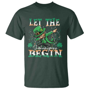 Funny Let The Shenanigans Begin T Shirt Dabbing Leprechaun St Patrick's Day TS11 Dark Forest Green Print Your Wear