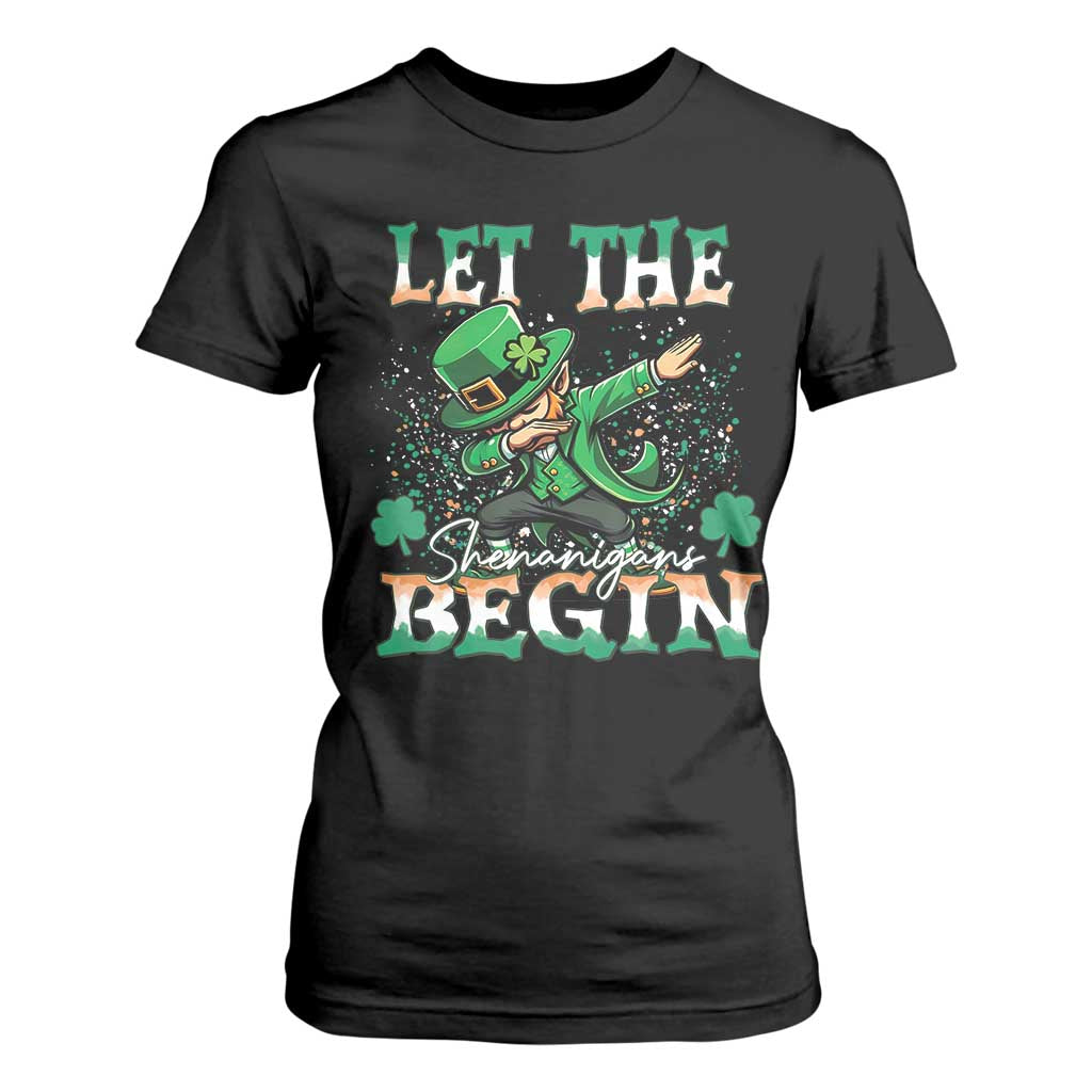 Funny Let The Shenanigans Begin T Shirt For Women Dabbing Leprechaun St Patrick's Day TS11 Black Print Your Wear