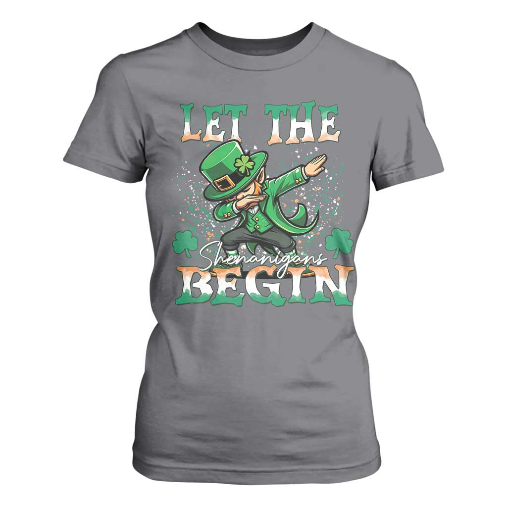 Funny Let The Shenanigans Begin T Shirt For Women Dabbing Leprechaun St Patrick's Day TS11 Charcoal Print Your Wear