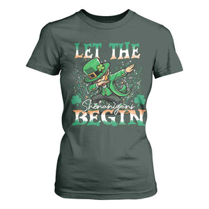 Funny Let The Shenanigans Begin T Shirt For Women Dabbing Leprechaun St Patrick's Day TS11 Dark Forest Green Print Your Wear
