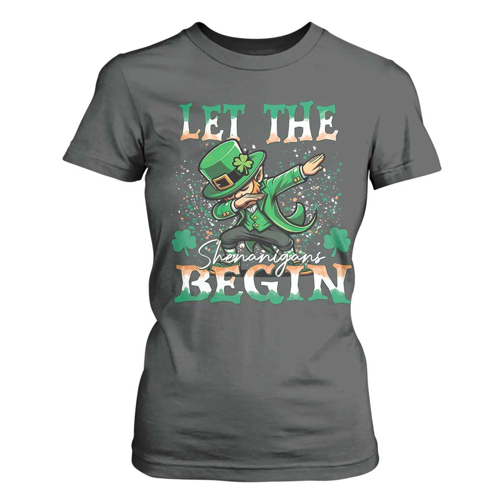 Funny Let The Shenanigans Begin T Shirt For Women Dabbing Leprechaun St Patrick's Day TS11 Dark Heather Print Your Wear