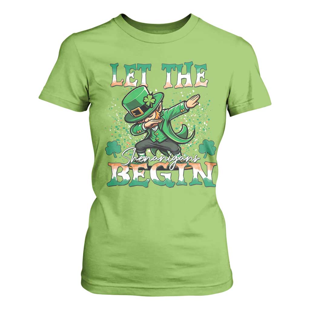 Funny Let The Shenanigans Begin T Shirt For Women Dabbing Leprechaun St Patrick's Day TS11 Lime Print Your Wear