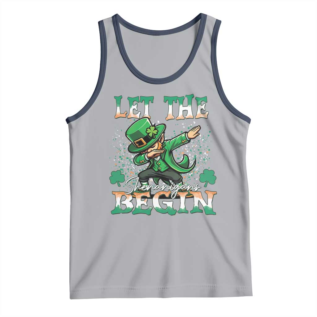 Funny Let The Shenanigans Begin Tank Top Dabbing Leprechaun St Patrick's Day TS11 Athletic Heather Navy Print Your Wear
