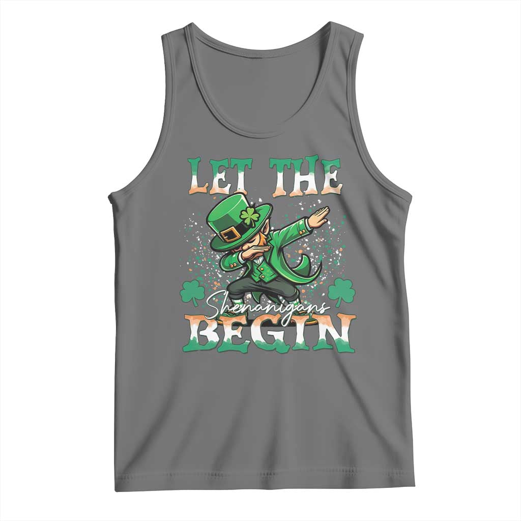 Funny Let The Shenanigans Begin Tank Top Dabbing Leprechaun St Patrick's Day TS11 Black Heather Print Your Wear