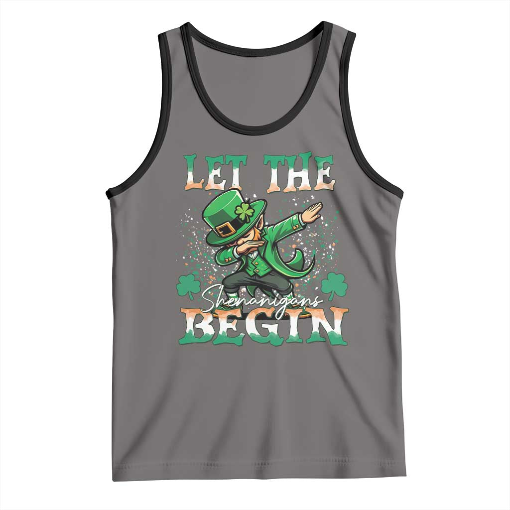 Funny Let The Shenanigans Begin Tank Top Dabbing Leprechaun St Patrick's Day TS11 Deep Heather Black Print Your Wear