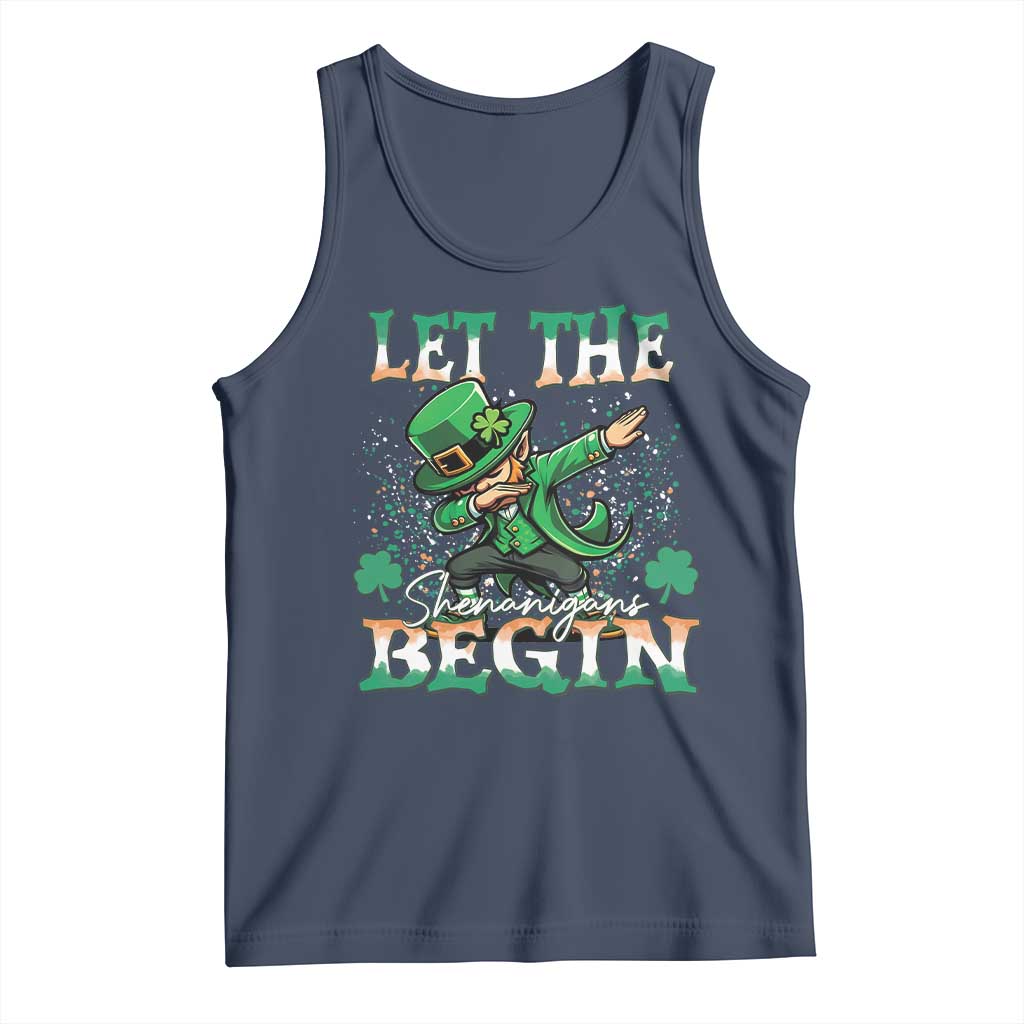 Funny Let The Shenanigans Begin Tank Top Dabbing Leprechaun St Patrick's Day TS11 Navy Print Your Wear