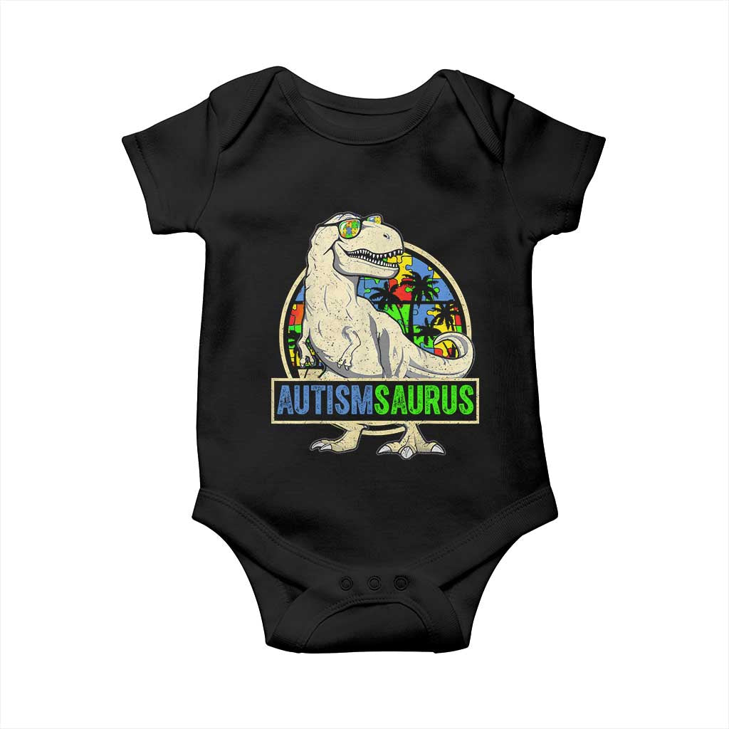 Funny Autism Awareness Dinosaur Baby Onesie Autismsaurus Puzzle Pieces TS11 Black Print Your Wear