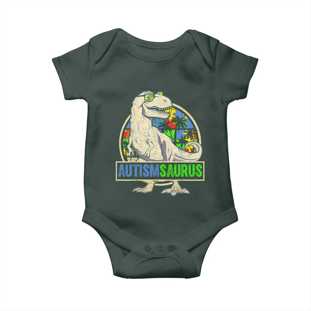 Funny Autism Awareness Dinosaur Baby Onesie Autismsaurus Puzzle Pieces TS11 Print Your Wear