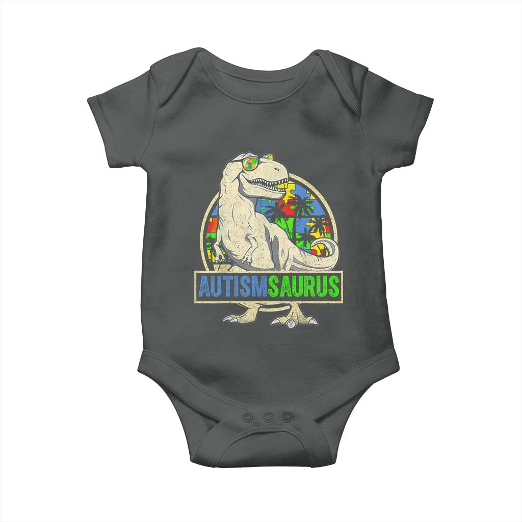 Funny Autism Awareness Dinosaur Baby Onesie Autismsaurus Puzzle Pieces TS11 Dark Heather Print Your Wear