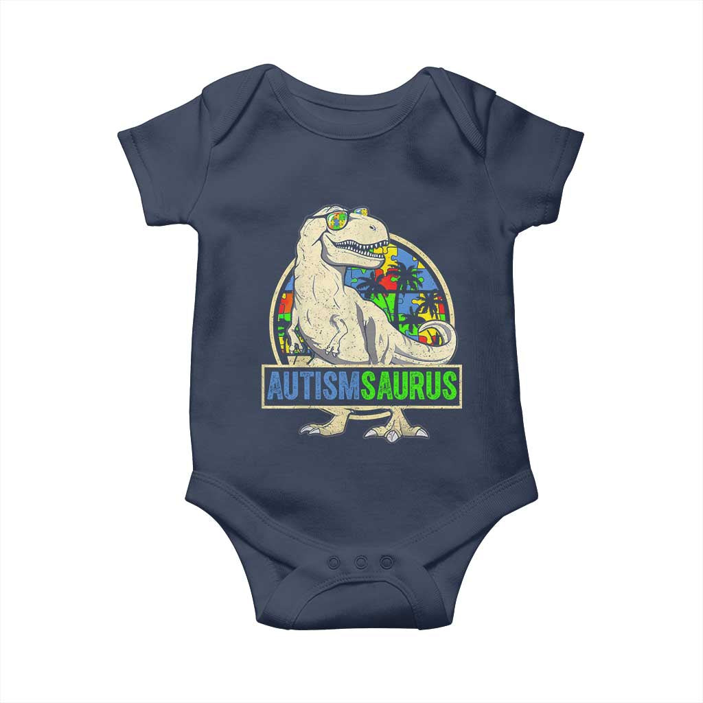 Funny Autism Awareness Dinosaur Baby Onesie Autismsaurus Puzzle Pieces TS11 Navy Print Your Wear