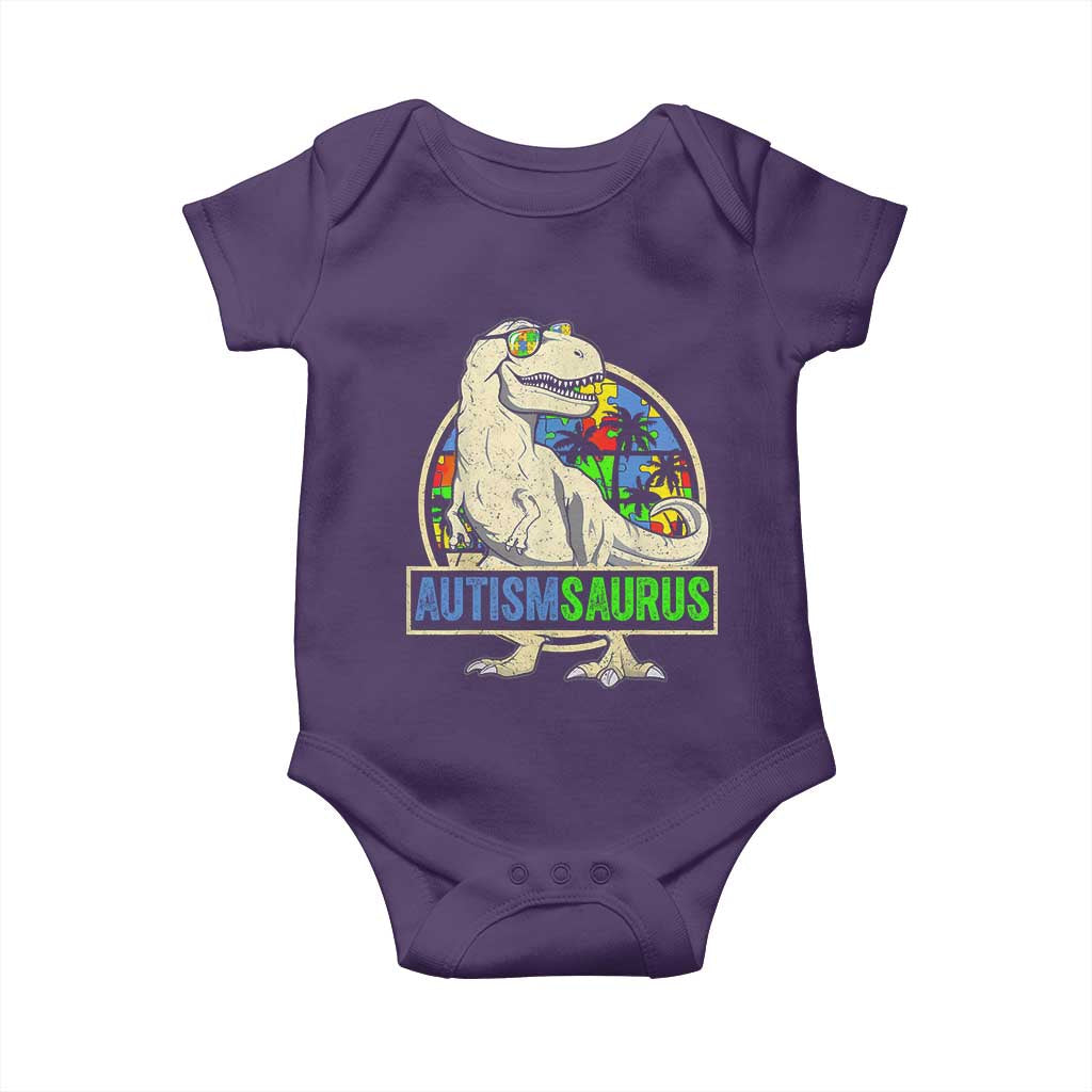 Funny Autism Awareness Dinosaur Baby Onesie Autismsaurus Puzzle Pieces TS11 Purple Print Your Wear