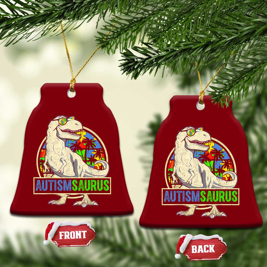 Funny Autism Awareness Dinosaur Ceramic Ornament Autismsaurus Puzzle Pieces TS11 Print Your Wear