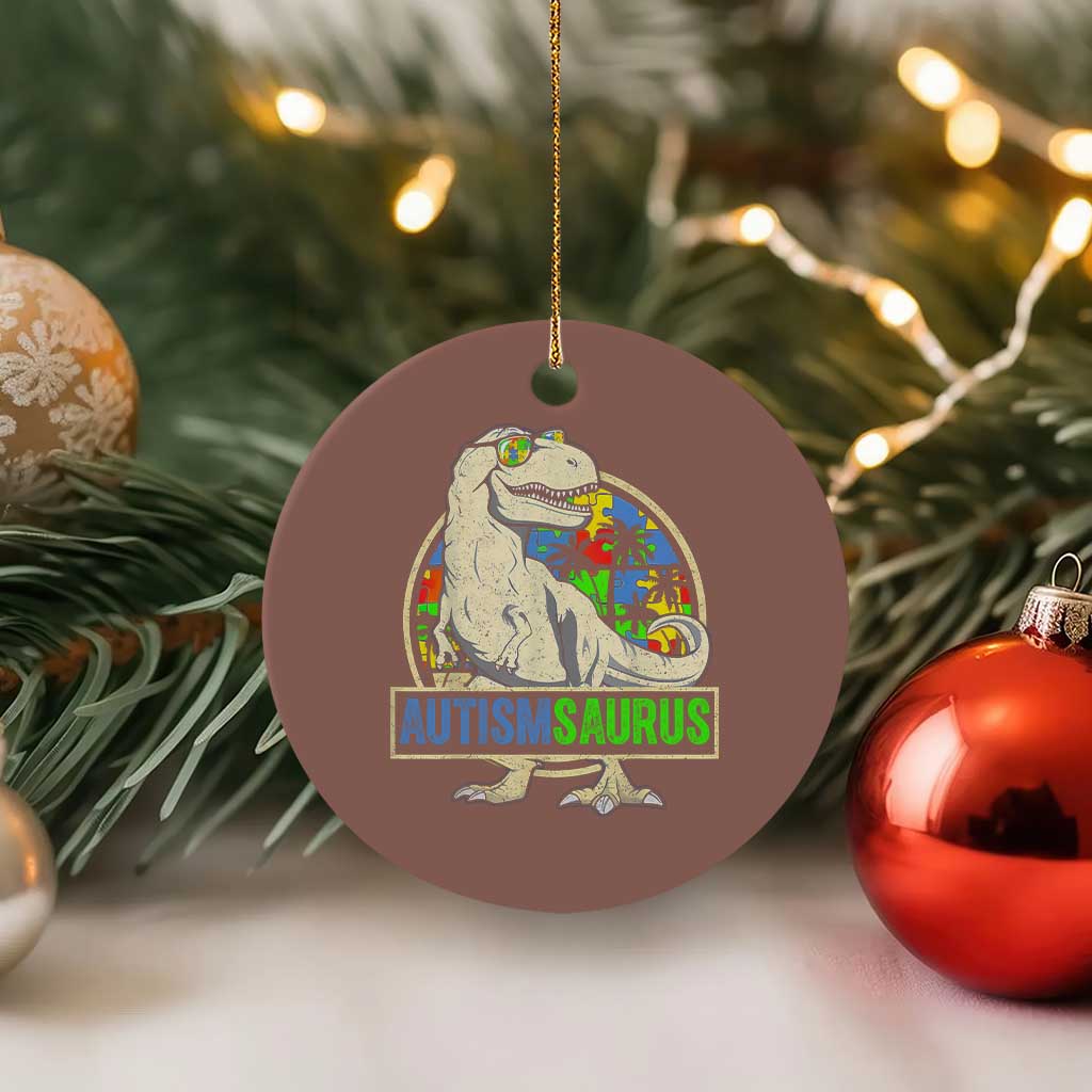 Funny Autism Awareness Dinosaur Ceramic Ornament Autismsaurus Puzzle Pieces TS11 1pc Mocha Print Your Wear
