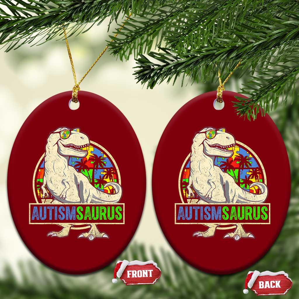 Funny Autism Awareness Dinosaur Ceramic Ornament Autismsaurus Puzzle Pieces TS11 Print Your Wear
