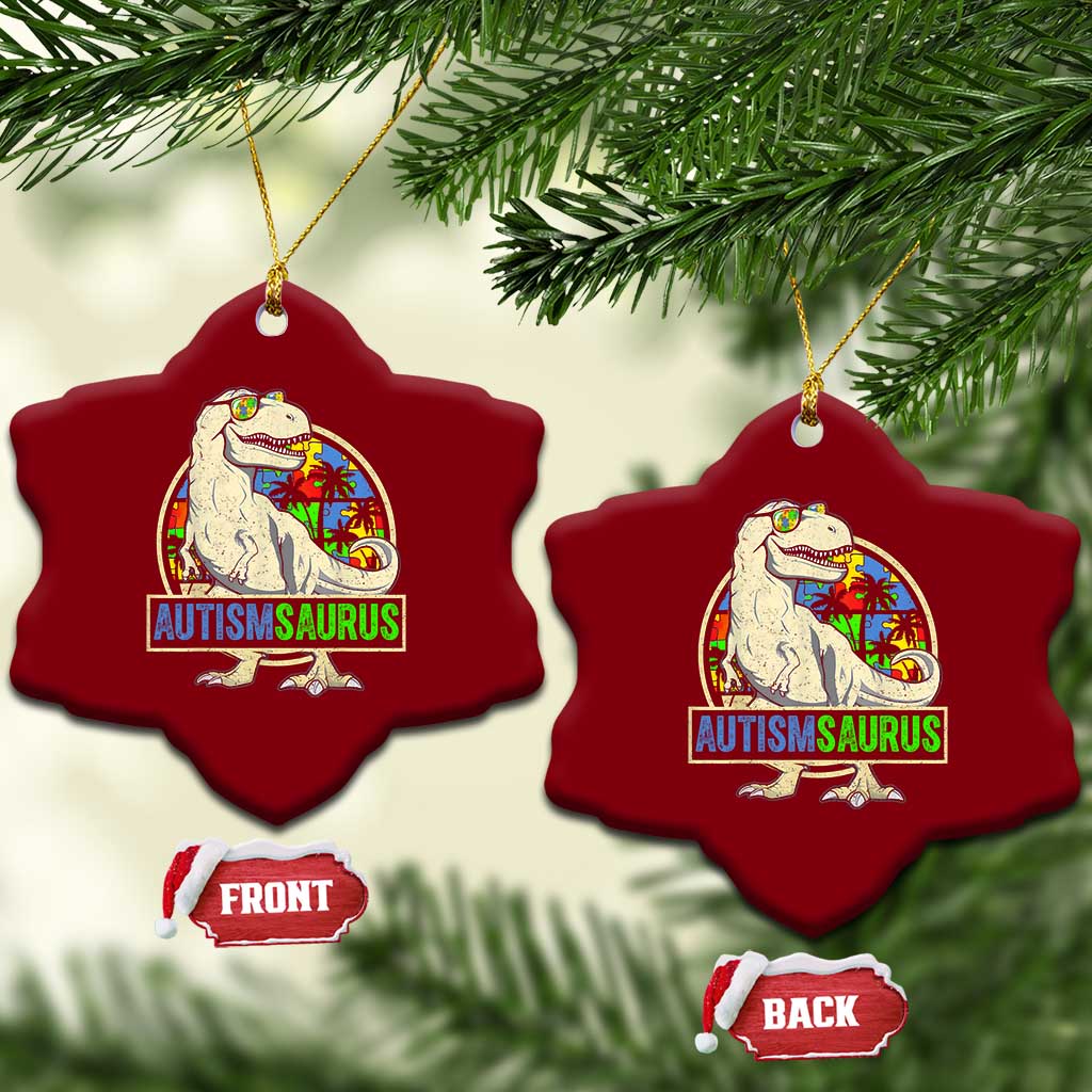 Funny Autism Awareness Dinosaur Ceramic Ornament Autismsaurus Puzzle Pieces TS11 Print Your Wear