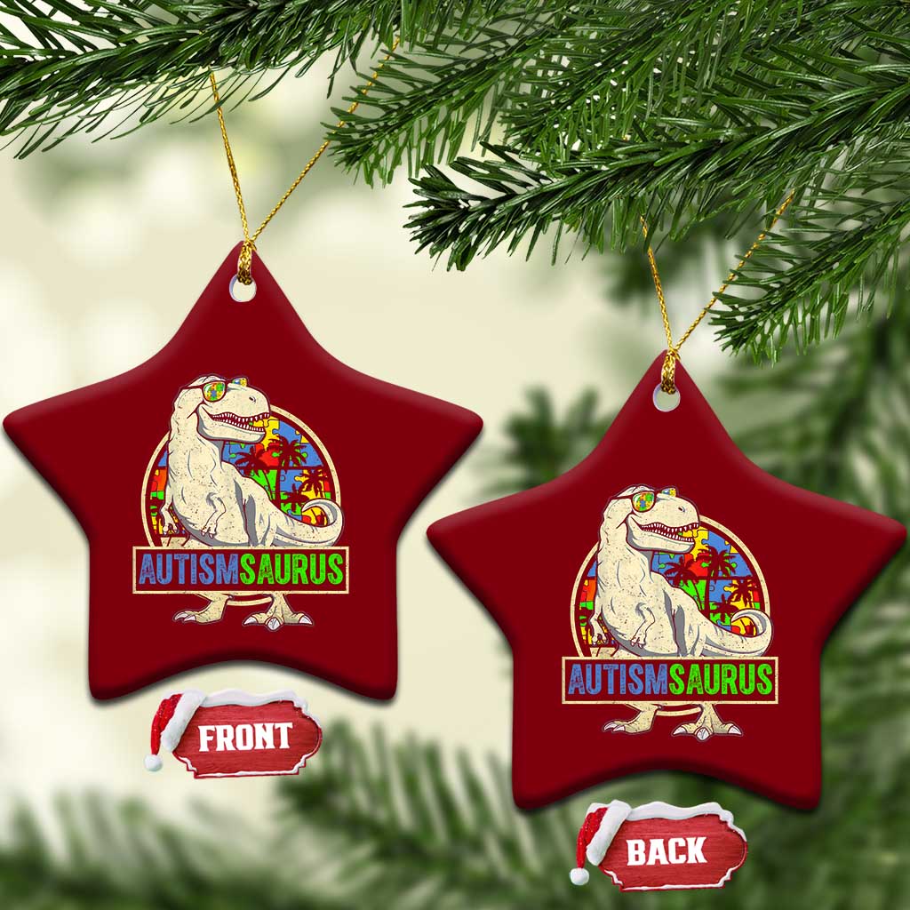 Funny Autism Awareness Dinosaur Ceramic Ornament Autismsaurus Puzzle Pieces TS11 Print Your Wear