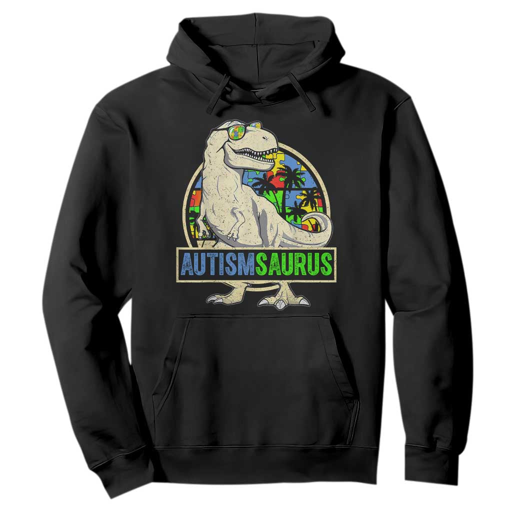 Funny Autism Awareness Dinosaur Hoodie Autismsaurus Puzzle Pieces TS11 Black Print Your Wear