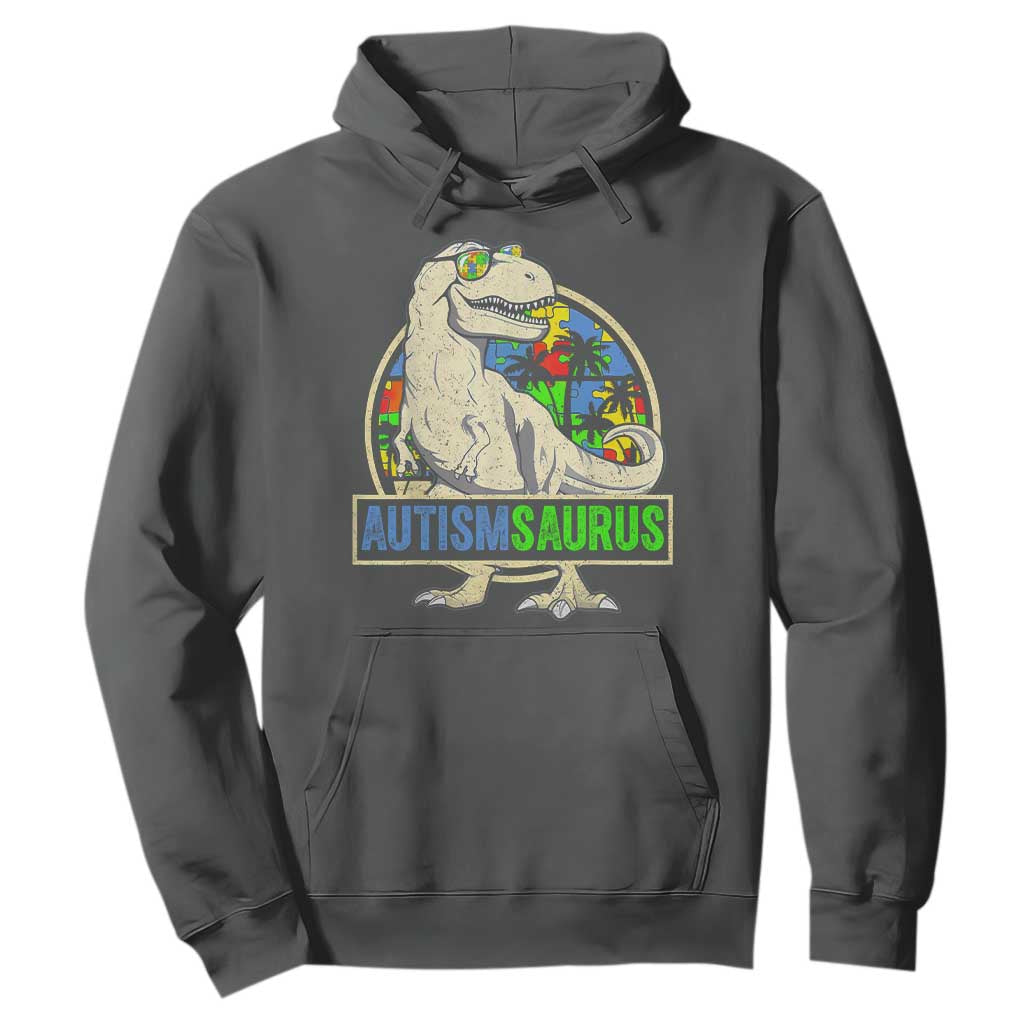 Funny Autism Awareness Dinosaur Hoodie Autismsaurus Puzzle Pieces TS11 Dark Heather Print Your Wear