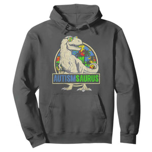Funny Autism Awareness Dinosaur Hoodie Autismsaurus Puzzle Pieces TS11 Dark Heather Print Your Wear