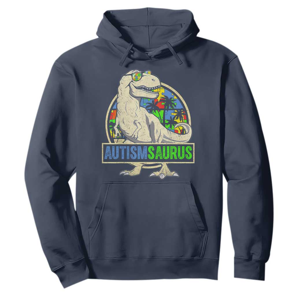 Funny Autism Awareness Dinosaur Hoodie Autismsaurus Puzzle Pieces TS11 Navy Print Your Wear