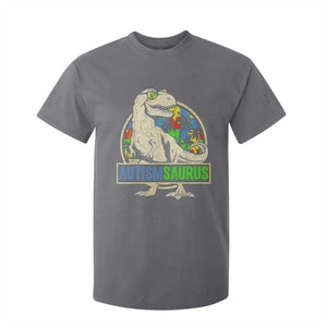 Funny Autism Awareness Dinosaur T Shirt For Kid Autismsaurus Puzzle Pieces TS11 Charcoal Print Your Wear