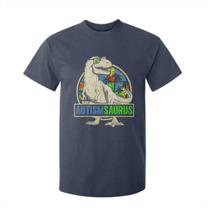 Funny Autism Awareness Dinosaur T Shirt For Kid Autismsaurus Puzzle Pieces TS11 Navy Print Your Wear