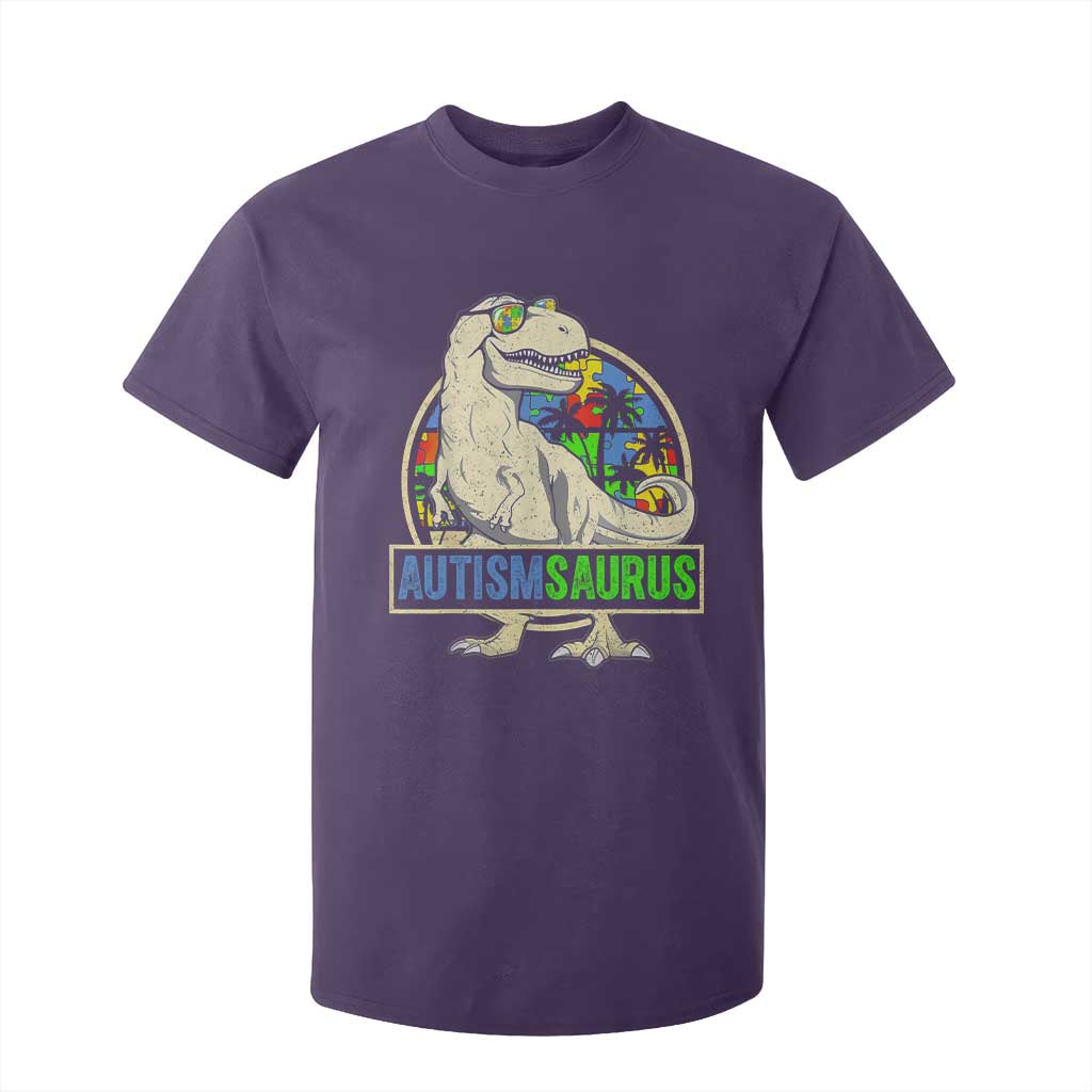 Funny Autism Awareness Dinosaur T Shirt For Kid Autismsaurus Puzzle Pieces TS11 Purple Print Your Wear