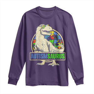 Funny Autism Awareness Dinosaur Long Sleeve Shirt Autismsaurus Puzzle Pieces TS11 Purple Print Your Wear