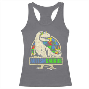 Funny Autism Awareness Dinosaur Racerback Tank Top Autismsaurus Puzzle Pieces TS11 Charcoal Print Your Wear