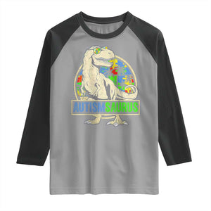 Funny Autism Awareness Dinosaur Raglan Shirt Autismsaurus Puzzle Pieces TS11 Sport Gray Black Print Your Wear