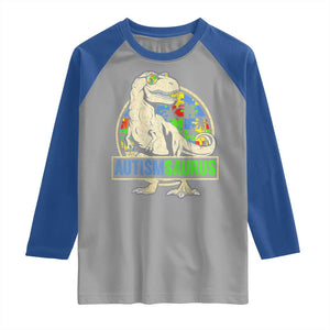 Funny Autism Awareness Dinosaur Raglan Shirt Autismsaurus Puzzle Pieces TS11 Sport Gray Royal Print Your Wear