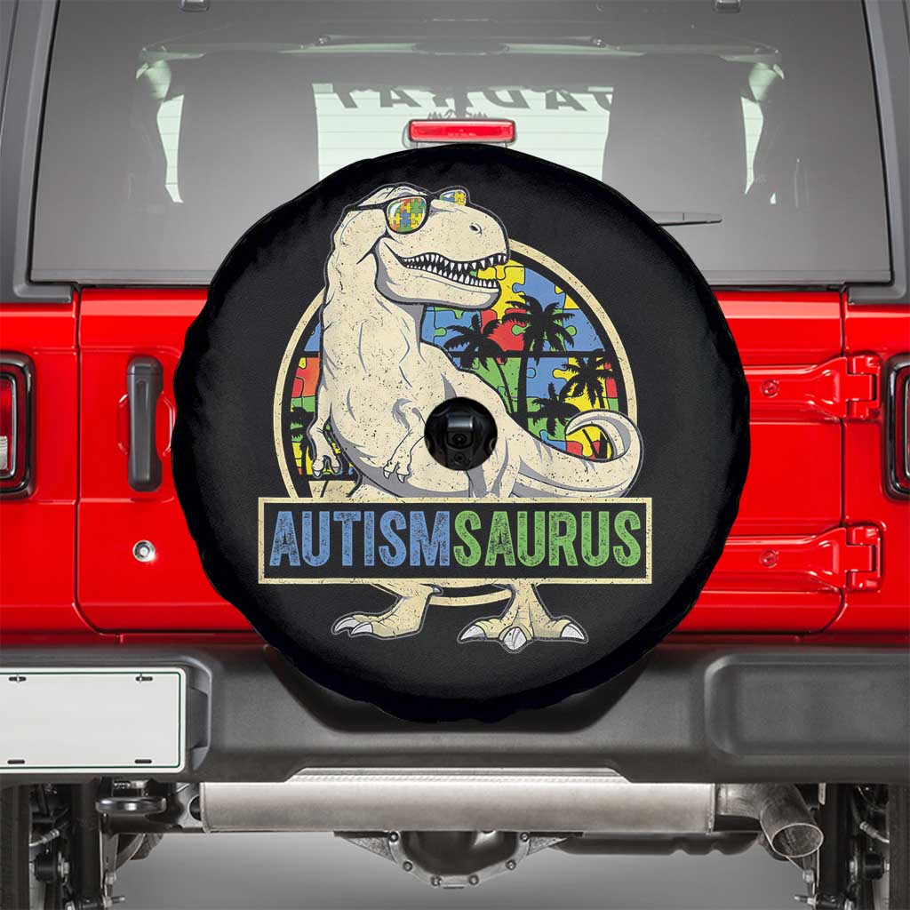 Funny Autism Awareness Dinosaur Spare Tire Cover Autismsaurus Puzzle Pieces TS11 Black Print Your Wear