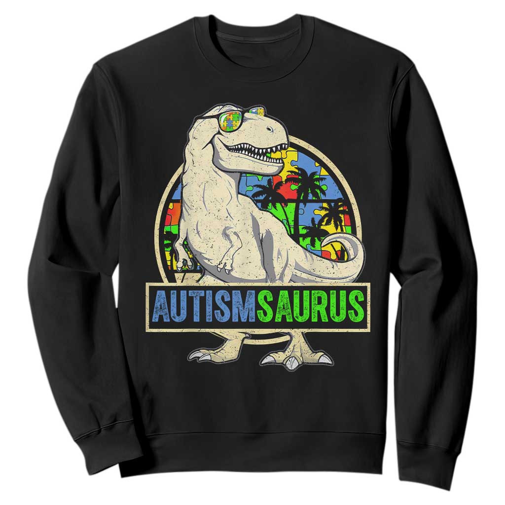 Funny Autism Awareness Dinosaur Sweatshirt Autismsaurus Puzzle Pieces TS11 Black Print Your Wear