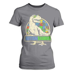 Funny Autism Awareness Dinosaur T Shirt For Women Autismsaurus Puzzle Pieces TS11 Charcoal Print Your Wear