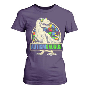 Funny Autism Awareness Dinosaur T Shirt For Women Autismsaurus Puzzle Pieces TS11 Purple Print Your Wear