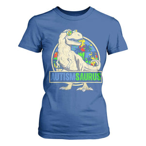 Funny Autism Awareness Dinosaur T Shirt For Women Autismsaurus Puzzle Pieces TS11 Royal Blue Print Your Wear