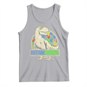 Funny Autism Awareness Dinosaur Tank Top Autismsaurus Puzzle Pieces TS11 Athletic Heather Print Your Wear
