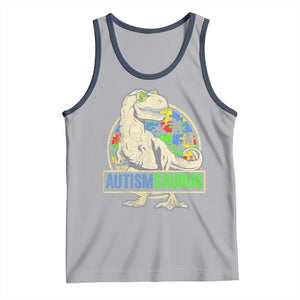 Funny Autism Awareness Dinosaur Tank Top Autismsaurus Puzzle Pieces TS11 Athletic Heather Navy Print Your Wear