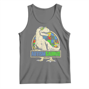 Funny Autism Awareness Dinosaur Tank Top Autismsaurus Puzzle Pieces TS11 Black Heather Print Your Wear