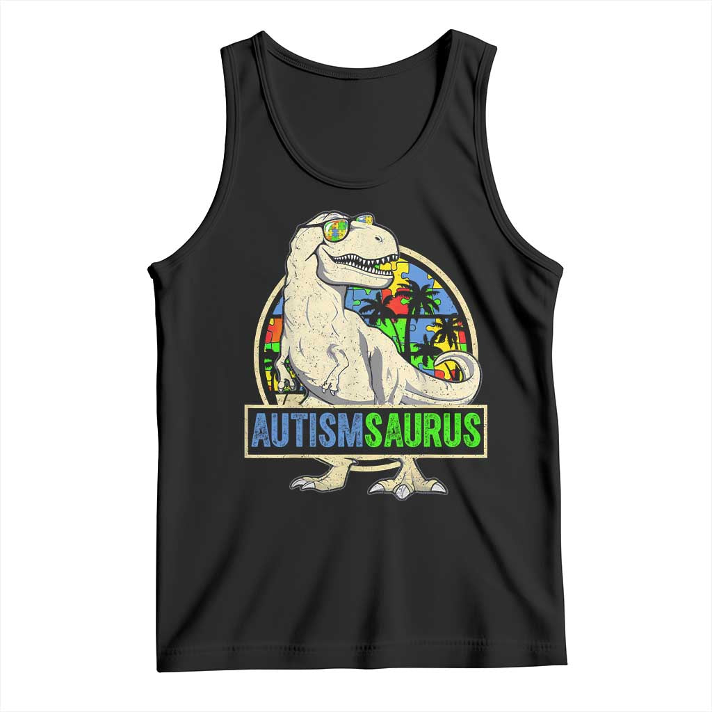 Funny Autism Awareness Dinosaur Tank Top Autismsaurus Puzzle Pieces TS11 Black Print Your Wear