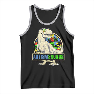 Funny Autism Awareness Dinosaur Tank Top Autismsaurus Puzzle Pieces TS11 Black Athletic Heather Print Your Wear